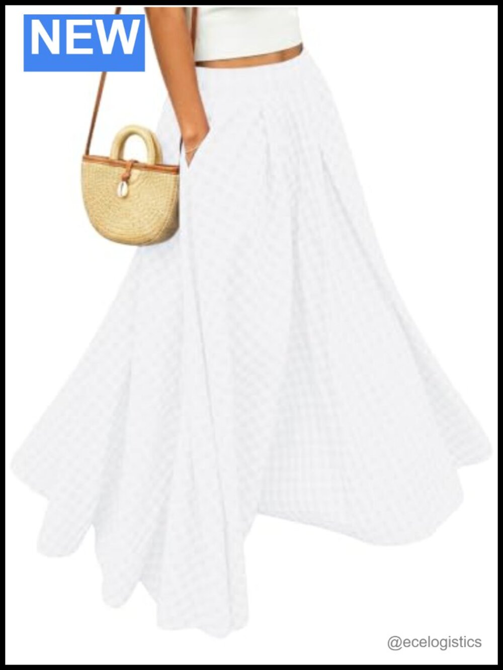 Womens Gingham Plaid Maxi Skirts Swing Flared Summer Long Skirt